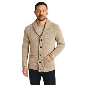 Forever 21 MEN Cardigan Sweater 4 Button Up Down Beige Men's Size Small